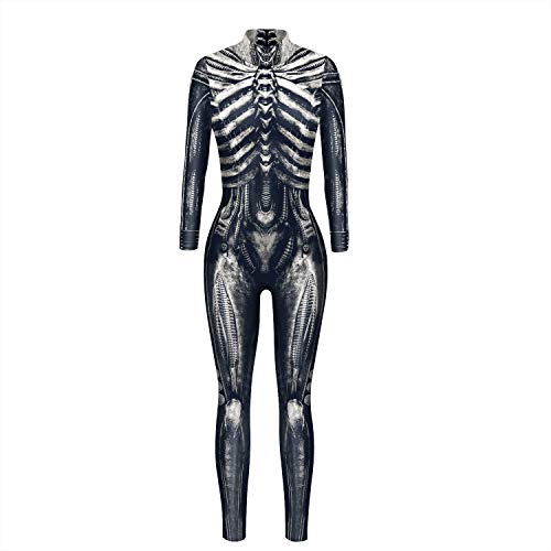 Evioset Einteiliger Strampler für Damen, Totenkopf-Skelett, Halloween-Kostüm, Overall, Skelett, Large-X-Large Evioset Einteiliger Strampler für Damen, Totenkopf-Skelett, Halloween-Kostüm, Overall, Skelett, Large-X-Large von Evioset