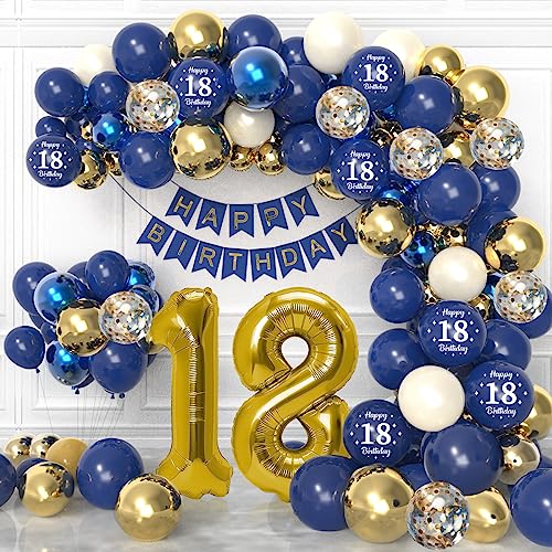 18 Geburtstag Deko Junge Mädchen, 18. Geburtstag Marineblau Gold, Geburtstagsdeko 18 Junge, Happy Birthday Banner, Deko 18 Geburtstag Konfetti Luftballons, Luftballons 18. Jahre für Mann Frauen 18 Geburtstag Deko Junge Mädchen, 18. Geburtstag Marineblau Gold, Geburtstagsdeko 18 Junge, Happy Birthday Banner, Deko 18 Geburtstag Konfetti Luftballons, Luftballons 18. Jahre für Mann Frauen von Eviznbou