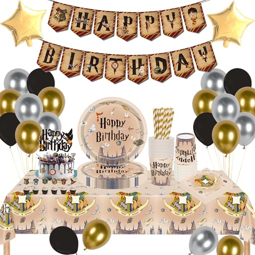 Eviznbou Wizard Geburtstag Deko Set - Magisches Partygeschirr, Luftballons, Pappteller, Tischdecke für Kindergeburtstag Party - 16 Gäste Eviznbou Wizard Geburtstag Deko Set - Magisches Partygeschirr, Luftballons, Pappteller, Tischdecke für Kindergeburtstag Party - 16 Gäste von Eviznbou