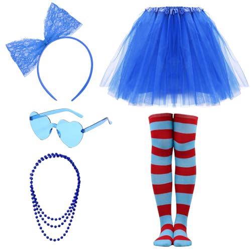 Ewaycom Dunkelblaues Tutu-Kostüm-Zubehör-Set für Damen, 4-lagiger Tüll-Tutu-Rock, Herz, Sonnenbrille, Schleife, Stirnband, Halskette und gestreifte Strümpfe, Sets für Damen, Valentinstag, Cosplay, Ewaycom Dunkelblaues Tutu-Kostüm-Zubehör-Set für Damen, 4-lagiger Tüll-Tutu-Rock, Herz, Sonnenbrille, Schleife, Stirnband, Halskette und gestreifte Strümpfe, Sets für Damen, Valentinstag, Cosplay, von Ewaycom