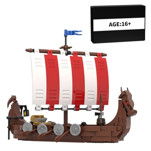 ExPrismarx Mittelalterliche Bausteinset, 314 Teile Mittelalterlicher Das Langschiff der Wikinger Klemmbausteine Set, Geschenke Ausstellungsstück für Erwachsene und Jungen, MOC-98225 von ExPrismarx