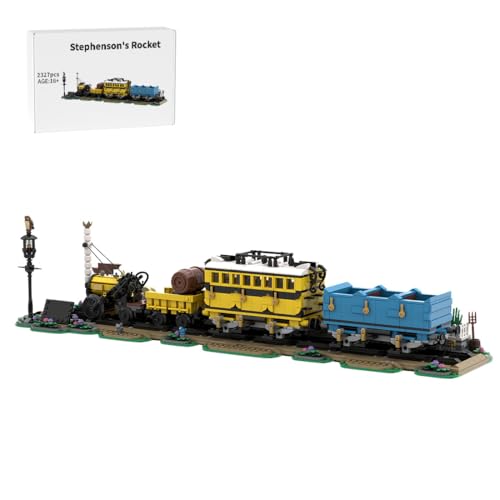 ExPrismarx Zug Bausteine Set, 2327 Teile Stephenson's Rocket Display Klemmbausteine Bausatz, Kreatives Geschenke Ornament für Eisenbahnliebhaber, MOC-176642 von ExPrismarx