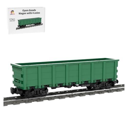 ExPrismarx Zug Bausteine Set, 675 Teile Amerikanischer vierachsiger offener Güterwagen Bausatz Klemmbausteine, Eisenbahn-Sammler, MOC-221417 von ExPrismarx