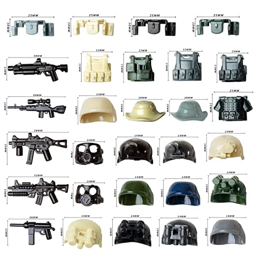 Militär Waffen Set, 54 Teiliges Moderner Zweiter Weltkrieg Amerikanisch Deutsch Japanisch Russisch Armee Stil Militärische Waffe Rüstung Figur Zubehör Bausteine Set, Kompatibel mit minifig Marken von ExPrismarx