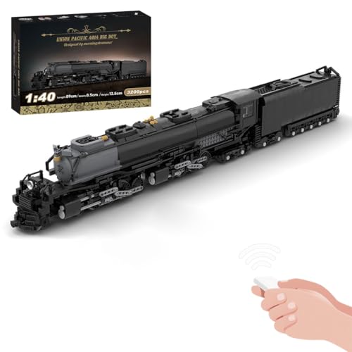 Zug Bausteine Set, 3200+ Teile 1/40 4014 Big Boy Dynamic RC-Eisenbahnmodell Klemmbausteine Bausatz, Kreatives Geschenke Ornament für Jugendliche & Erwachsene, MOC-89126 (schwarz) von ExPrismarx