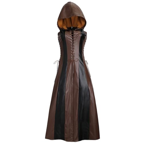 ExaRp Ärmelloser langer Lederrock mit Kapuze, Anime-Club-Kleid, Mädchen, Kostüm, Anime, Cosplay, Kostüm, für Party, Halloween von ExaRp