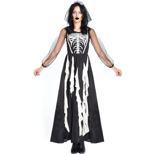 ExaRp Dame Vampir Dämon Skelett Geist Braut Kleid Anime Club Kleid Mädchen Verkleidung Anime Cosplay Kostüm für Party Halloween von ExaRp