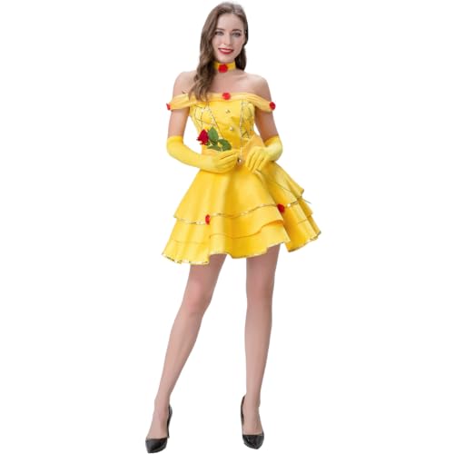 ExaRp Fairy Tale Prinzessin Belle Kleid Anime Club Kleid Mädchen Verkleidung Anime Cosplay Kostüm für Party Halloween von ExaRp