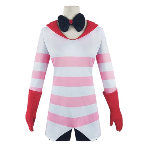 ExaRp Hazbins Hotels Rosa gestreiftes Kleid Anime Club Kleid Mädchen Verkleidung Anime Cosplay Kostüm für Party Halloween von ExaRp