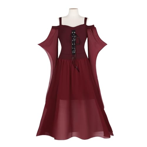 ExaRp Langes Kleid mit Hexenärmeln im Retro-Stil, Glockenärmel, Renaissance, Mittelalter, Anime-Club-Kleid, für Mädchen, Anime-Cosplay-Kostüm für Party, Halloween von ExaRp