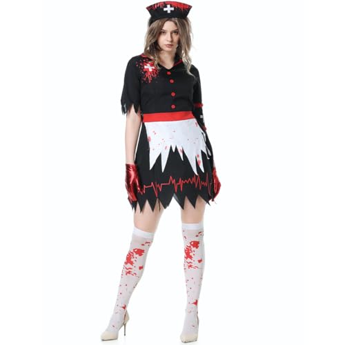 ExaRp Vampir-Krankenschwester-Kostüm, Halloween, Spielen, blutbefleckt, Anime-Club-Kleid, Mädchen, Kostüm, Anime-Cosplay-Kostüm für Party, Halloween von ExaRp