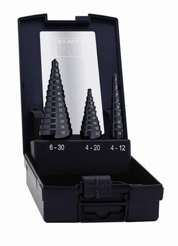 Exact 50070 HSS Stufenbohrer-Set 3teilig 4 - 12 mm, 12 - 20 mm, 20 - 30mm TiAIN 3-Flächenschaft 1 S von Exact