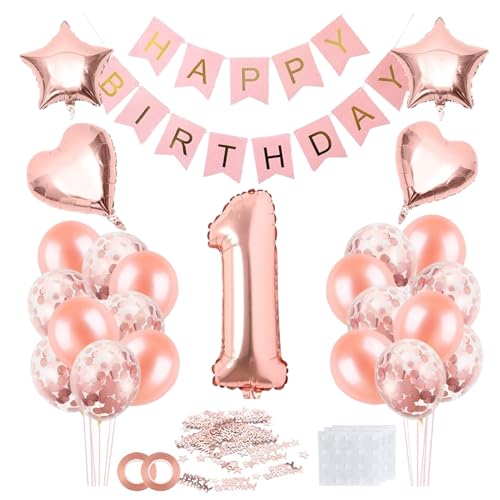 Luftballon 1. Geburtstag Zahl 1, Geburtstagsdeko, Riesen Folienballon, 32 Zoll Helium Ballons Geburtstagsdeko, Happy Birthday Folienballon Kinder Mädchen Junge von Exburanty