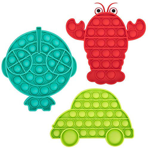 Fidget Push Pop Toy 3er Set Luftpolster Pop it Bubble Anti Stress Spielzeug Geschicklichkeitsspiel für Jung und Alt, Erwachsen oder Kinder Auto Fisch Krabbe von Excellentas