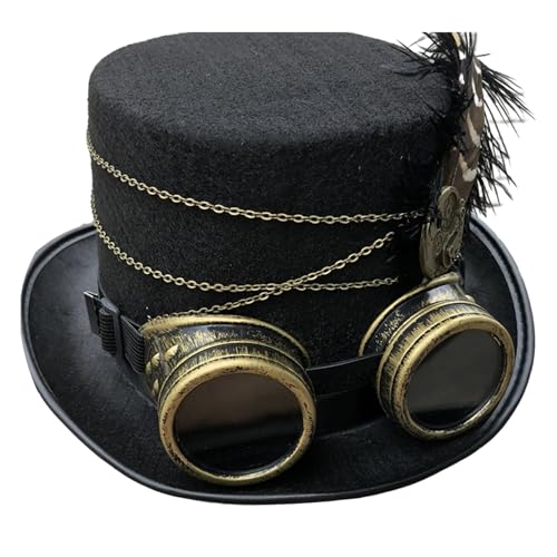 Exingk Filz-Steampunk-Hut für Erwachsene mit Brille, Vintage-Stil, viktorianischer Steampunk-Kostüm, Hut für Damen und Herren, Halloween-Party-Requisiten, Steampunk-Hut für Partys von Exingk