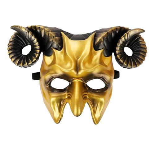 Exingk Maskerade Maske Teufel Maske 3D Ochsenhorn Maske Horror Halloween Cosplay Kostüm Maske Horror Halbgesichtsmaske Maskerade Maske für Frauen Männer Paar Maskerade Maske mit Stick von Exingk