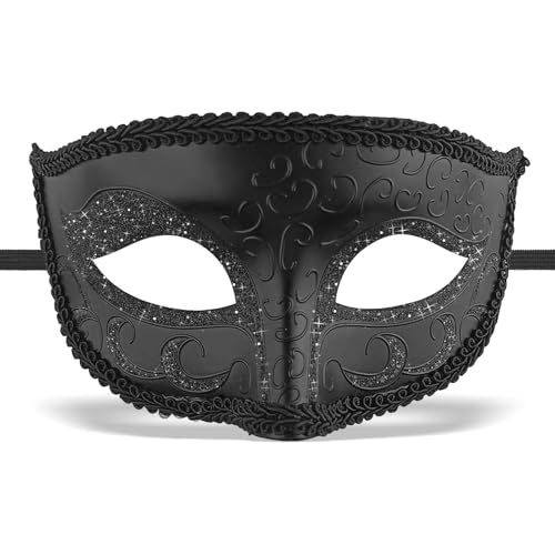 Exlinonline Maskerade-Maske für Herren, Karneval, Halloween, venezianische Party, Herren, schwarz, stilvolles Design (eleganter Ritter) von Exlinonline