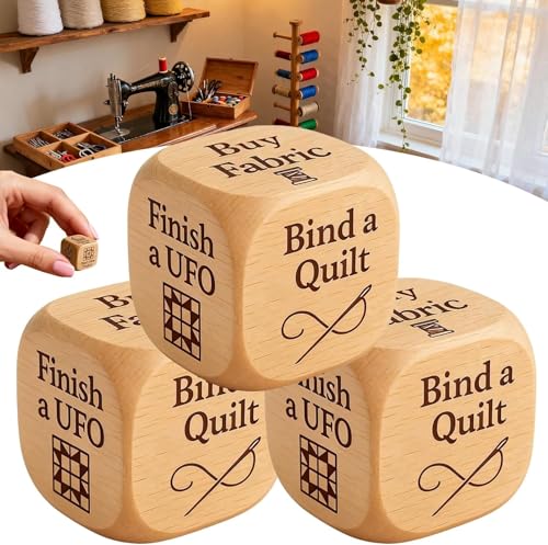 Explcior Quilter-Würfel, Hölzerner Quilting-Entscheidungswürfel Mit 6 Seiten Und Eingravierten Aufgaben, Lustiges, Praktisches Werkzeug Für Heimwerker-Nähbegeisterte, Einzigartiges Geschenk(3pcs) von Explcior