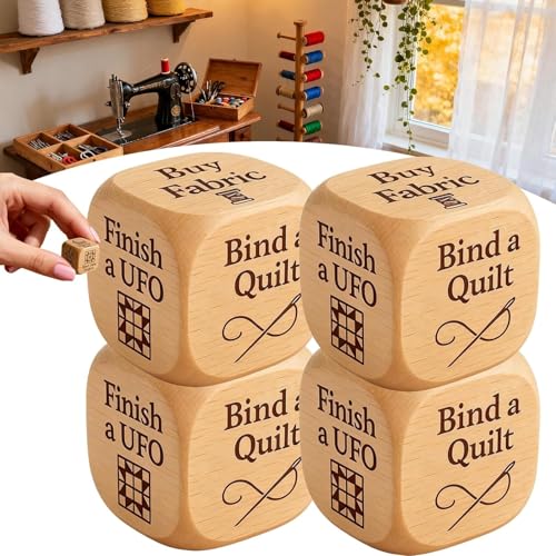 Explcior Quilter-Würfel, Hölzerner Quilting-Entscheidungswürfel Mit 6 Seiten Und Eingravierten Aufgaben, Lustiges, Praktisches Werkzeug Für Heimwerker-Nähbegeisterte, Einzigartiges Geschenk(4pcs) von Explcior