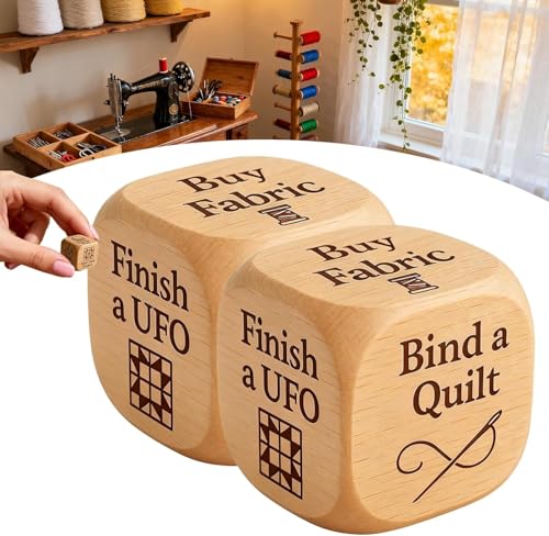 Explcior Quilter-Würfel, Hölzerner Quilting-Entscheidungswürfel Mit 6 Seiten Und Eingravierten Aufgaben, Lustiges, Praktisches Werkzeug Für Heimwerker-Nähbegeisterte, Einzigartiges Geschenk(2pcs) von Explcior