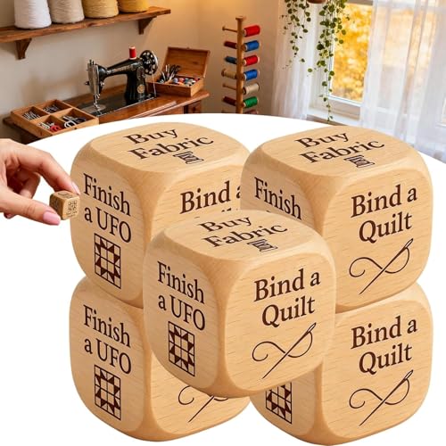 Explcior Quilter-Würfel, Hölzerner Quilting-Entscheidungswürfel Mit 6 Seiten Und Eingravierten Aufgaben, Lustiges, Praktisches Werkzeug Für Heimwerker-Nähbegeisterte, Einzigartiges Geschenk(5pcs) von Explcior