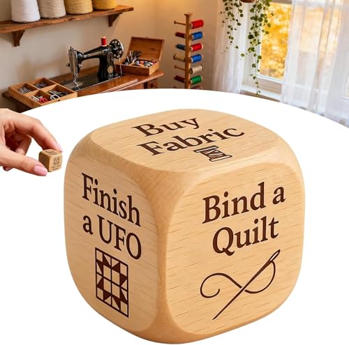 Explcior Quilter-Würfel, Hölzerner Quilting-Entscheidungswürfel Mit 6 Seiten Und Eingravierten Aufgaben, Lustiges, Praktisches Werkzeug Für Heimwerker-Nähbegeisterte, Einzigartiges Geschenk(1pc) von Explcior