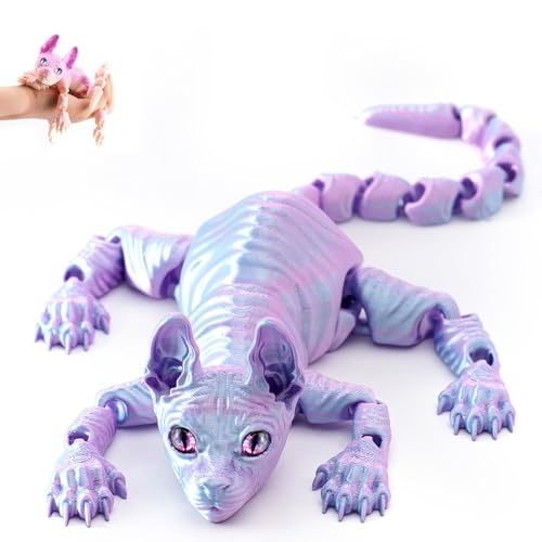 Mystic Meow – 3D-Wächterkatze, 3D-Gedruckte Süße Haarlose Katze, Realistische Tierfigur Mit Flexiblen Gelenken, Geschenke Für Katzenliebhaber, Fantasyfans Und Kreative(Blue,22cm) von Explcior