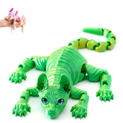 Mystic Meow – 3D-Wächterkatze, 3D-Gedruckte Süße Haarlose Katze, Realistische Tierfigur Mit Flexiblen Gelenken, Geschenke Für Katzenliebhaber, Fantasyfans Und Kreative(Grün,30cm) von Explcior