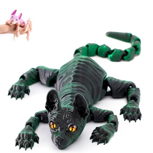 Mystic Meow – 3D-Wächterkatze, 3D-Gedruckte Süße Haarlose Katze, Realistische Tierfigur Mit Flexiblen Gelenken, Geschenke Für Katzenliebhaber, Fantasyfans Und Kreative(Laser Dark Green,30cm) von Explcior