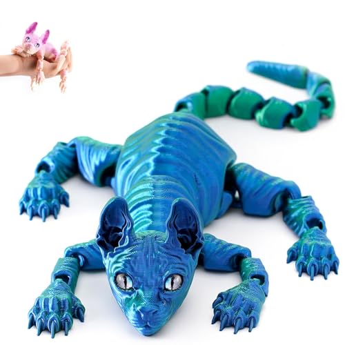Mystic Meow – 3D-Wächterkatze, 3D-Gedruckte Süße Haarlose Katze, Realistische Tierfigur Mit Flexiblen Gelenken, Geschenke Für Katzenliebhaber, Fantasyfans Und Kreative(Laser Green,30cm) von Explcior