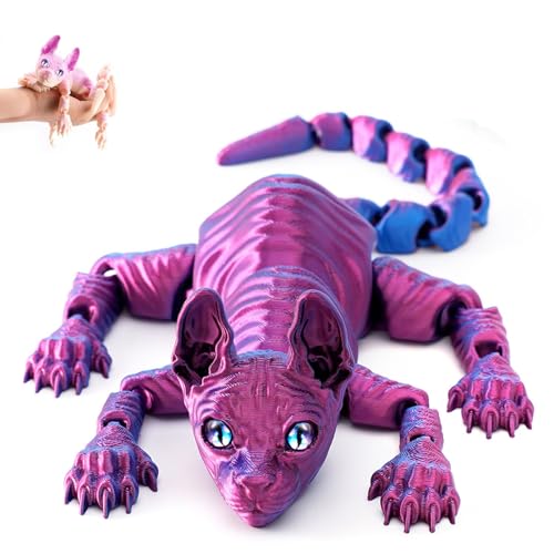 Mystic Meow – 3D-Wächterkatze, 3D-Gedruckte Süße Haarlose Katze, Realistische Tierfigur Mit Flexiblen Gelenken, Geschenke Für Katzenliebhaber, Fantasyfans Und Kreative(Laser Purple,30cm) von Explcior