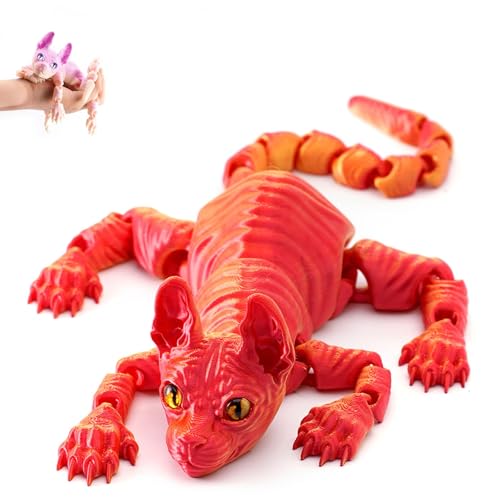 Mystic Meow – 3D-Wächterkatze, 3D-Gedruckte Süße Haarlose Katze, Realistische Tierfigur Mit Flexiblen Gelenken, Geschenke Für Katzenliebhaber, Fantasyfans Und Kreative(Laser Red,22cm) von Explcior