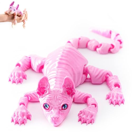 Mystic Meow – 3D-Wächterkatze, 3D-Gedruckte Süße Haarlose Katze, Realistische Tierfigur Mit Flexiblen Gelenken, Geschenke Für Katzenliebhaber, Fantasyfans Und Kreative(Pink,22cm) von Explcior
