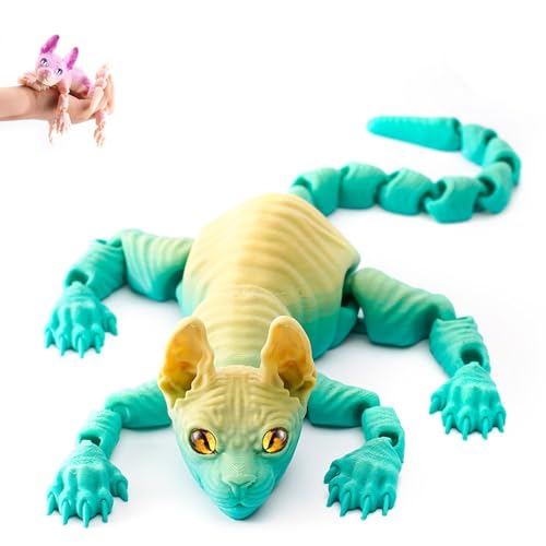 Mystic Meow – 3D-Wächterkatze, 3D-Gedruckte Süße Haarlose Katze, Realistische Tierfigur Mit Flexiblen Gelenken, Geschenke Für Katzenliebhaber, Fantasyfans Und Kreative(Rainbow 1,30cm) von Explcior