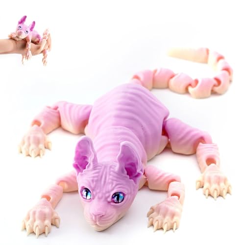 Mystic Meow – 3D-Wächterkatze, 3D-Gedruckte Süße Haarlose Katze, Realistische Tierfigur Mit Flexiblen Gelenken, Geschenke Für Katzenliebhaber, Fantasyfans Und Kreative(Rainbow 2,30cm) von Explcior