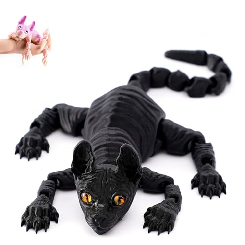 Mystic Meow – 3D-Wächterkatze, 3D-Gedruckte Süße Haarlose Katze, Realistische Tierfigur Mit Flexiblen Gelenken, Geschenke Für Katzenliebhaber, Fantasyfans Und Kreative(Shining Black,22cm) von Explcior