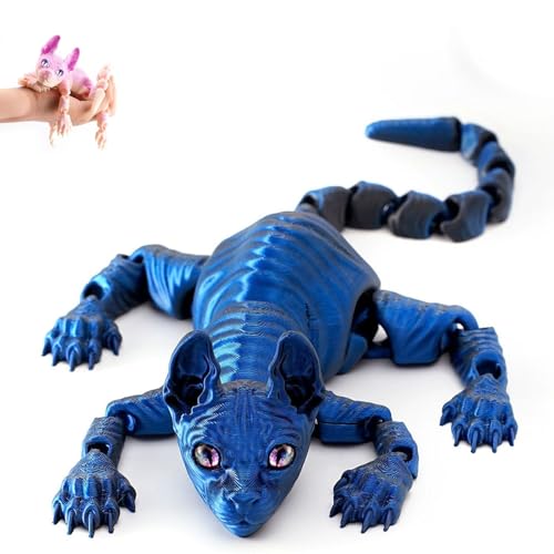 Mystic Meow – 3D-Wächterkatze, 3D-Gedruckte Süße Haarlose Katze, Realistische Tierfigur Mit Flexiblen Gelenken, Geschenke Für Katzenliebhaber, Fantasyfans Und Kreative(Silk Blue Black,30cm) von Explcior