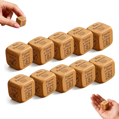 Sticker-Würfel, Stickwürfel mit 6 gravierten Stickaufgaben, lustige Quilter-Entscheidungswürfel für Stickliebhaber, Kreuzstich und Bastel-Enthusiasten (01, 10 Stück) von Explcior