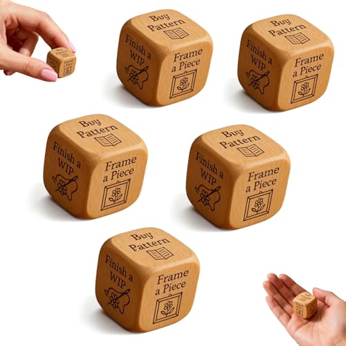 Sticker-Würfel, Stickwürfel mit 6 gravierten Stickaufgaben, lustige Quilter-Entscheidungswürfel für Stickliebhaber, Kreuzstich und Bastel-Enthusiasten (01, 5 Stück) von Explcior