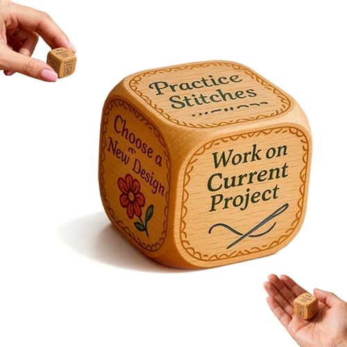 Sticker-Würfel, Stickwürfel mit 6 gravierten Stickaufgaben, lustige Quilter-Entscheidungswürfel für Stickliebhaber, Kreuzstich und Bastel-Enthusiasten (02, 1 Stück) von Explcior