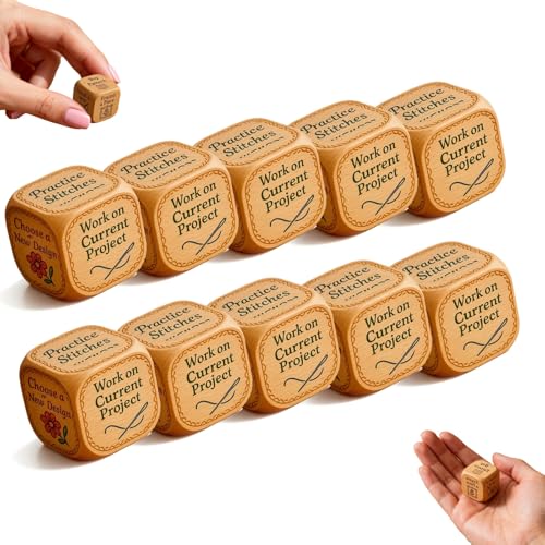 Sticker-Würfel, Stickwürfel mit 6 gravierten Stickaufgaben, lustige Quilter-Entscheidungswürfel für Stickliebhaber, Kreuzstich und Bastel-Enthusiasten (02, 10 Stück) von Explcior