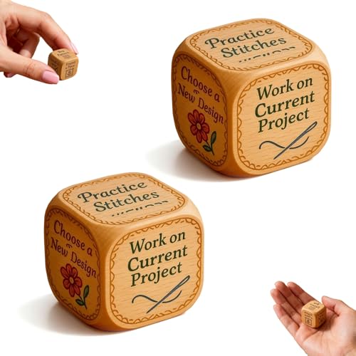 Sticker-Würfel, Stickwürfel mit 6 gravierten Stickaufgaben, lustige Quilter-Entscheidungswürfel für Stickliebhaber, Kreuzstich und Bastel-Enthusiasten (02, 2 Stück) von Explcior