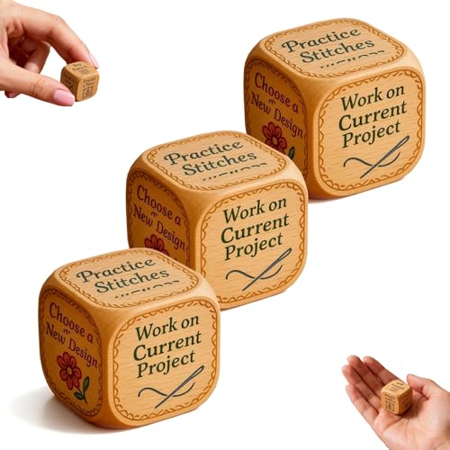 Sticker-Würfel, Stickwürfel mit 6 gravierten Stickaufgaben, lustige Quilter-Entscheidungswürfel für Stickliebhaber, Kreuzstich und Bastel-Enthusiasten (02, 3 Stück) von Explcior