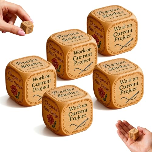 Sticker-Würfel, Stickwürfel mit 6 gravierten Stickaufgaben, lustige Quilter-Entscheidungswürfel für Stickliebhaber, Kreuzstich und Bastel-Enthusiasten (02, 5 Stück) von Explcior