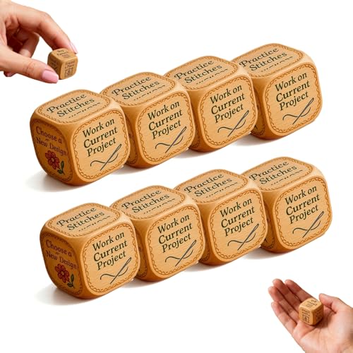 Sticker-Würfel, Stickwürfel mit 6 gravierten Stickaufgaben, lustige Quilter-Entscheidungswürfel für Stickliebhaber, Kreuzstich und Bastel-Enthusiasten (02, 8 Stück) von Explcior