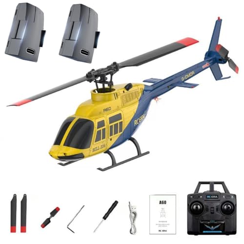 A60 1:42-Maßstab RC Helikopter, BELL206 90-Klasse 2,4G 4-Kanal Einzelrotor-Schwungarmfreier Mini-Ferngesteuerter Hubschrauber Für Erwachsene, Mit Optical-Flow-Höhenhalt (RTF-Version/Gelb Und Blau) von ExploTex