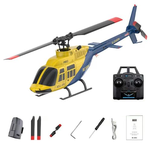 A60 1:42-Maßstab RC Helikopter, BELL206 90-Klasse 2,4G 4-Kanal Einzelrotor-Schwungarmfreier Mini-Ferngesteuerter Hubschrauber Für Erwachsene, Mit Optical-Flow-Höhenhalt (RTF-Version/Gelb Und Blau) von ExploTex