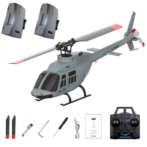 A60 1:42-Maßstab RC Helikopter, BELL206 90-Klasse 2,4G 4-Kanal Einzelrotor-Schwungarmfreier Mini-Ferngesteuerter Hubschrauber Für Erwachsene, Mit Optical-Flow-Höhenhalt (RTF-Version/Grau) von ExploTex