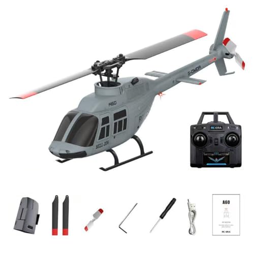 A60 1:42-Maßstab RC Helikopter, BELL206 90-Klasse 2,4G 4-Kanal Einzelrotor-Schwungarmfreier Mini-Ferngesteuerter Hubschrauber Für Erwachsene, Mit Optical-Flow-Höhenhalt (RTF-Version/Grau) von ExploTex