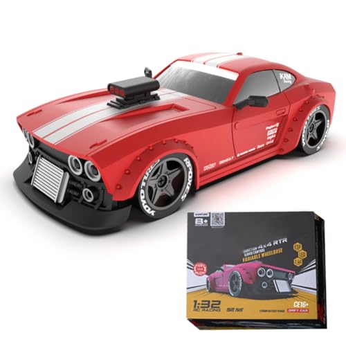 ExploTex KM3299 1/32 RC Drift Auto mit Zwei Geschwindigkeits Scheinwerfern,2.4G 4WD Variabler Radstand Drift Car,Geeignet für Innen- Und Außenbereich, für Mini RC Car Enthusiasten (RTR) von ExploTex